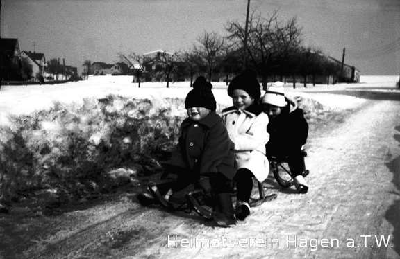 Schlittenfahrt auf der Parkstraße, Winter 1962/63